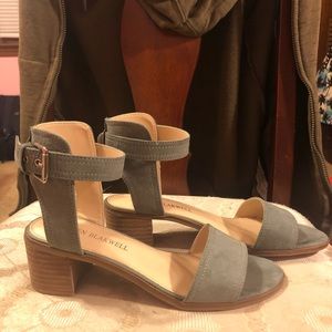 foam green kitten heel sandals